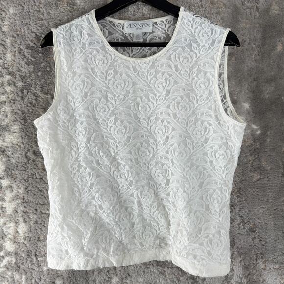 Casual Corner Annex Petite Size LP Floral Lace Casual Top White Sleeveless Lined - Picture 1 of 7